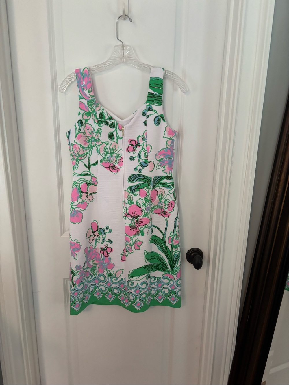 Beautiful Lilly Pulitzer White Dress with Pink & Green Floral Trim